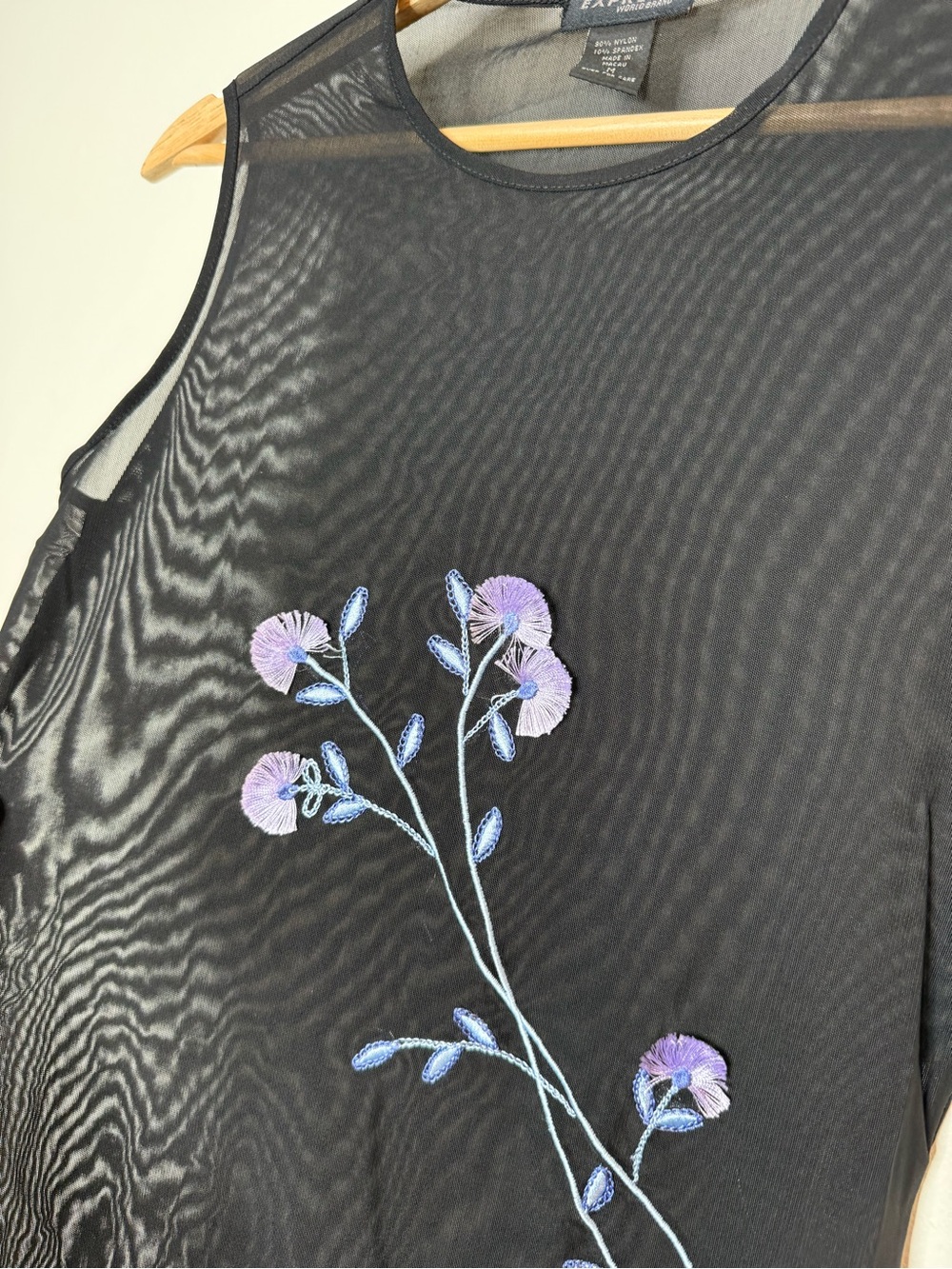 Vintage Express World Brand Sheer Mesh Stretch Sleeveless Tank Top whimsical - Picture 7 of 7
